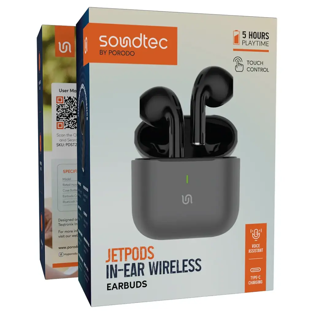Porodo Soundtec Jetpods In-Ear Wireless Earbuds - Black1.webp