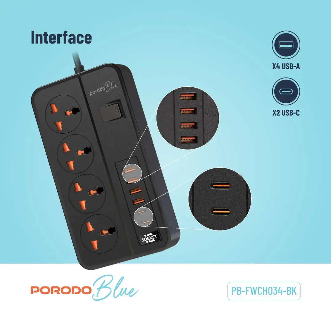 Porodo Blue 4 AC Power Strip 5.webp