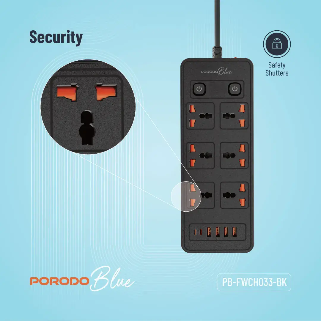 Porodo Blue 6 AC - Dual Switch Power Strip 4.webp