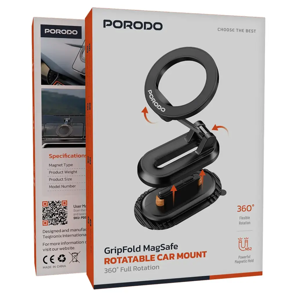 Porodo GripFold MagSafe Rotatable Car Mount 360° Full Rotation11.webp