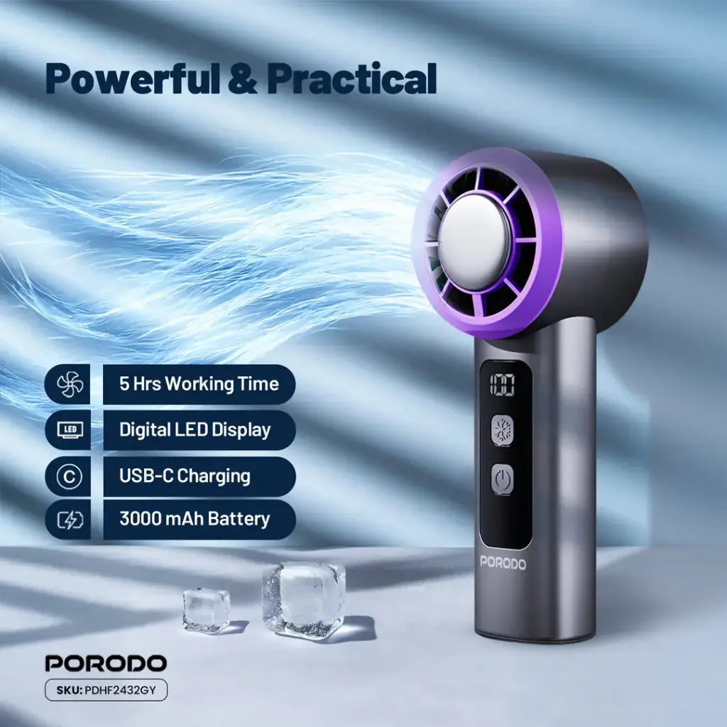 Porodo Frostwave Portable Cooling Fan - Gray3.webp
