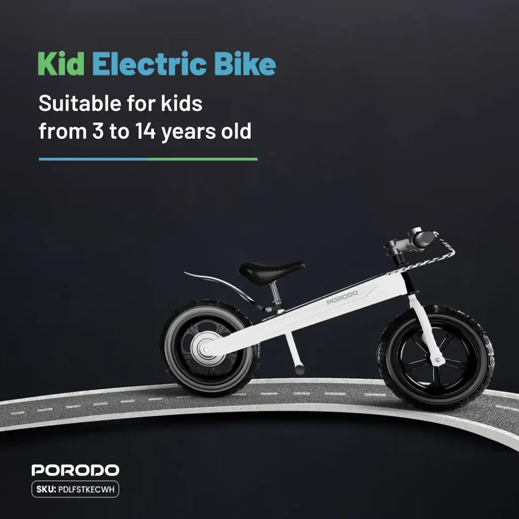 Porodo Lifestyle JoyCruiser Kids Electric Bike - White7.webp