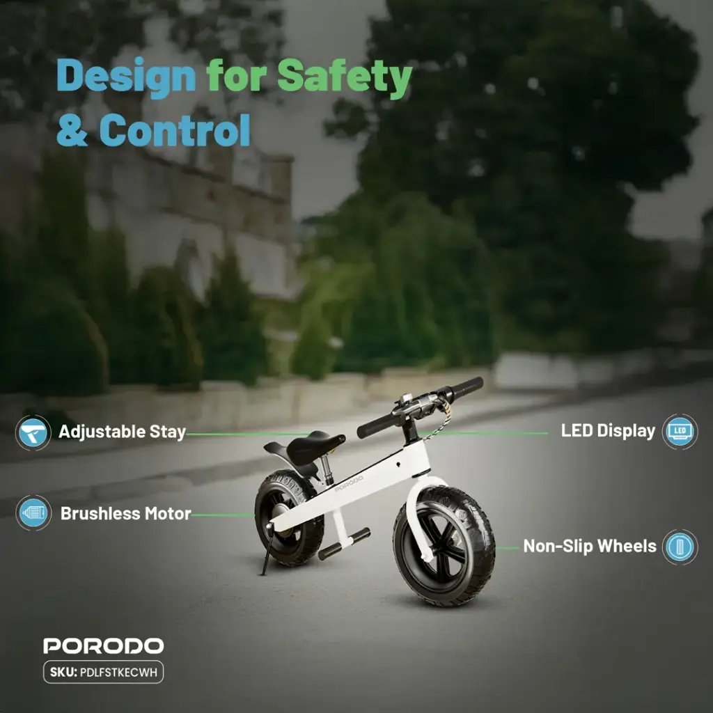 Porodo Lifestyle JoyCruiser Kids Electric Bike - White6.webp