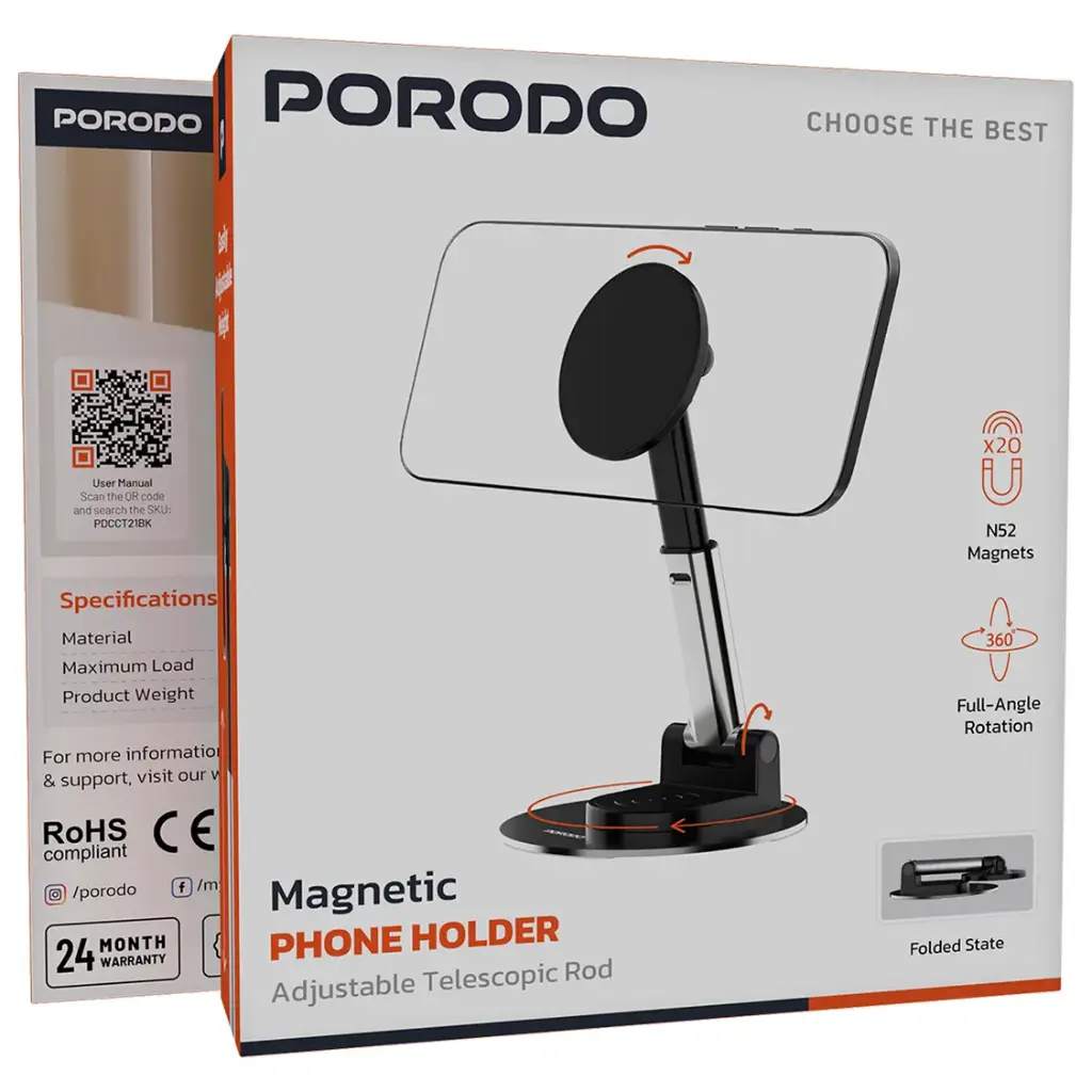 Porodo Magnetic Phone Holder with Adjustable Telescopic Rod7.webp