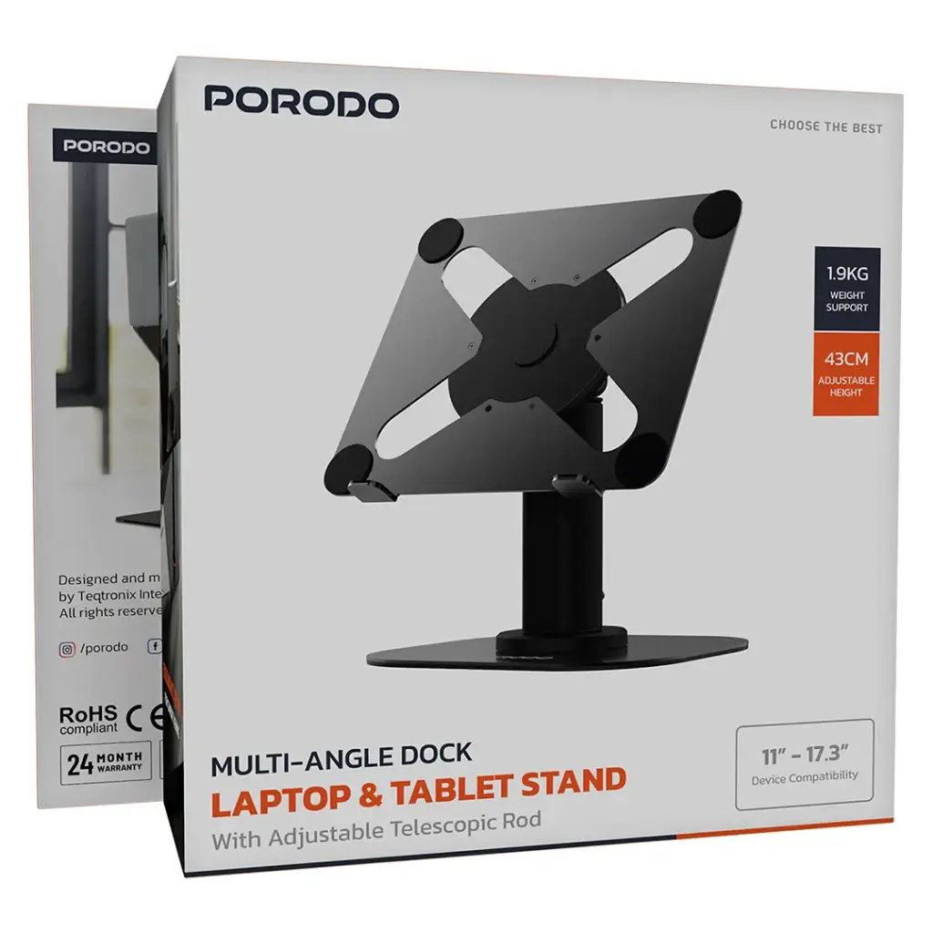 Porodo Multi-Angle Dock Laptop & Tablet Stand - Black1.webp