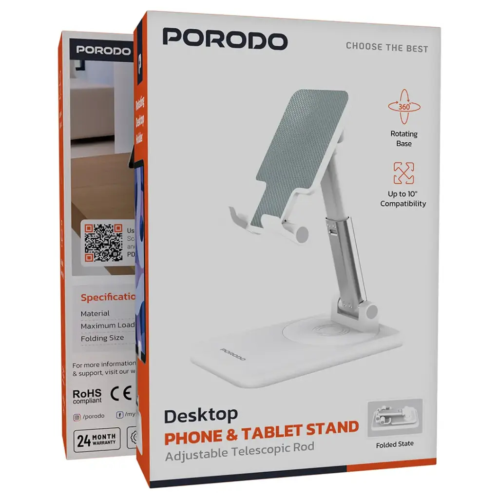 Porodo Desktop Phone & Tablet Stand with Adjustable Telescopic Rod WH8.webp