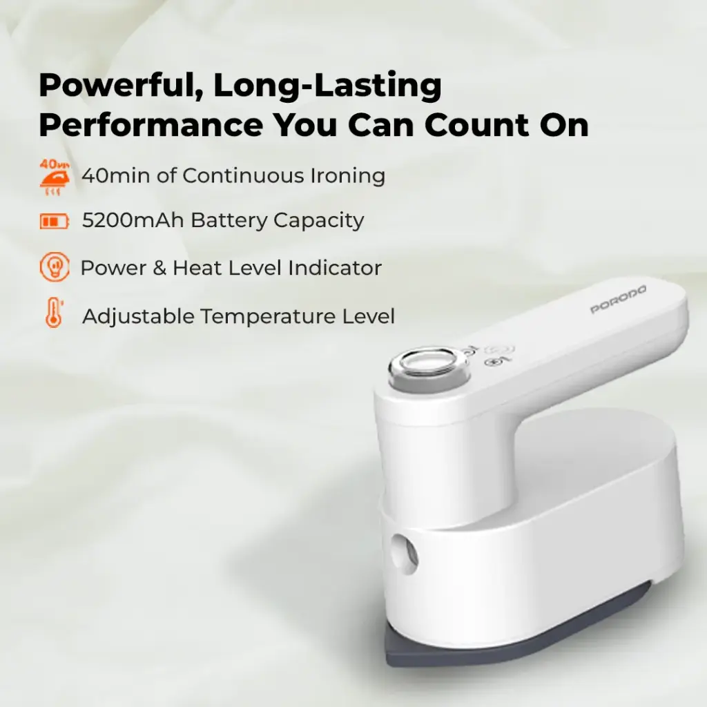 Porodo Lifestyle Heatpulse Portable Steam Iron - White5.webp