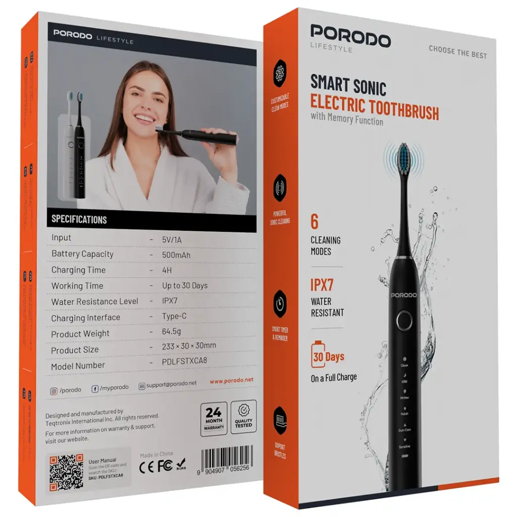 Porodo Lifestyle Smart Sonic Electric Toothbrush BK3.webp