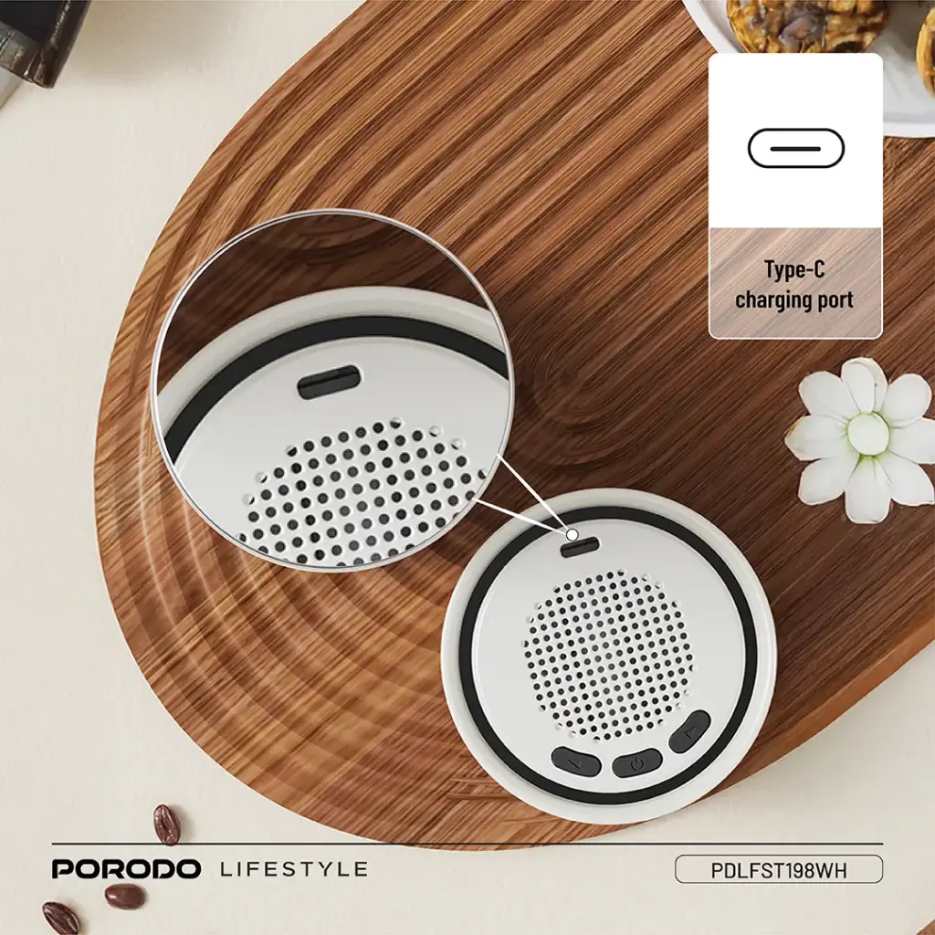 Porodo Lifestyle Fluxmix 350ML Stirring Cup with Speaker - White6.webp