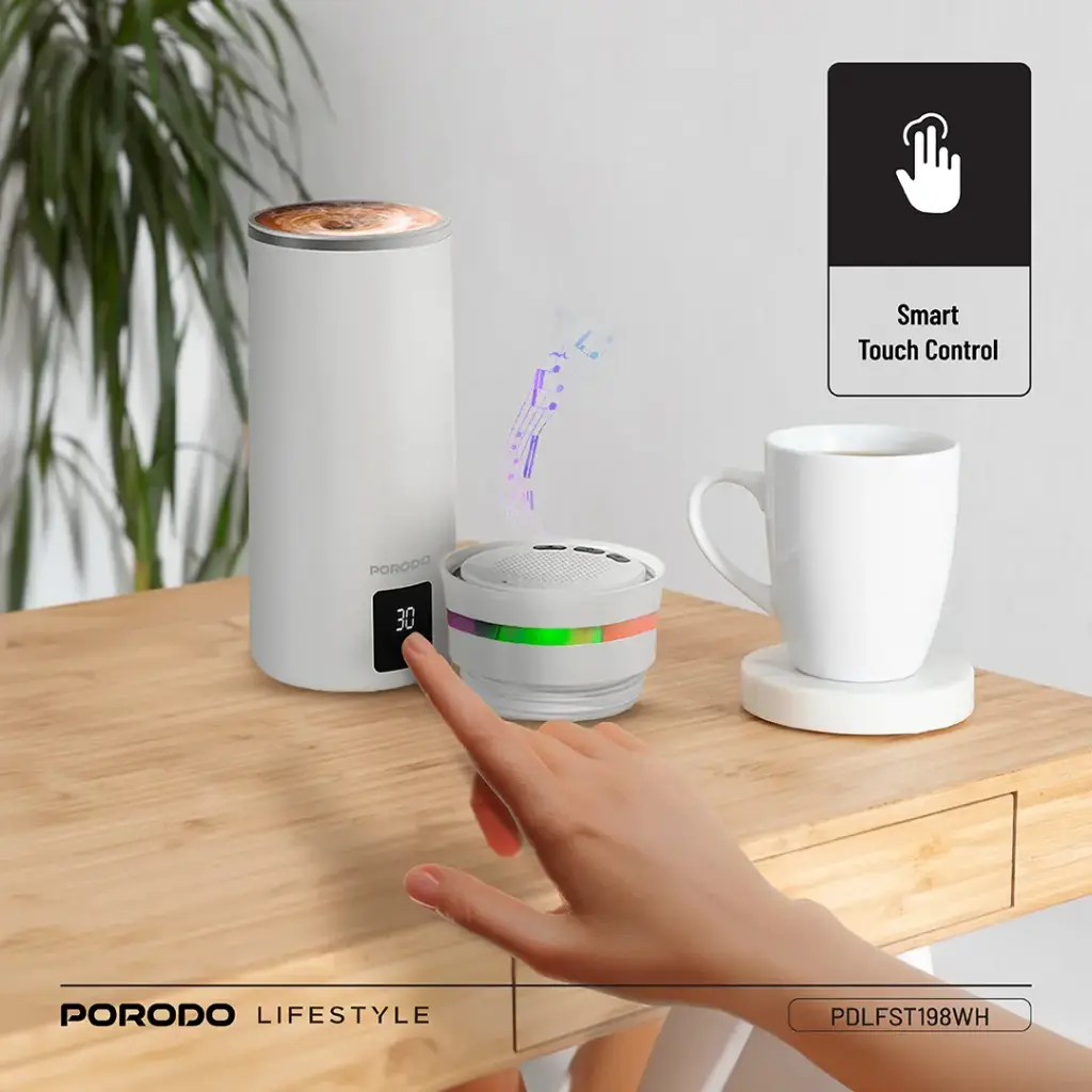 Porodo Lifestyle Fluxmix 350ML Stirring Cup with Speaker - White7.webp