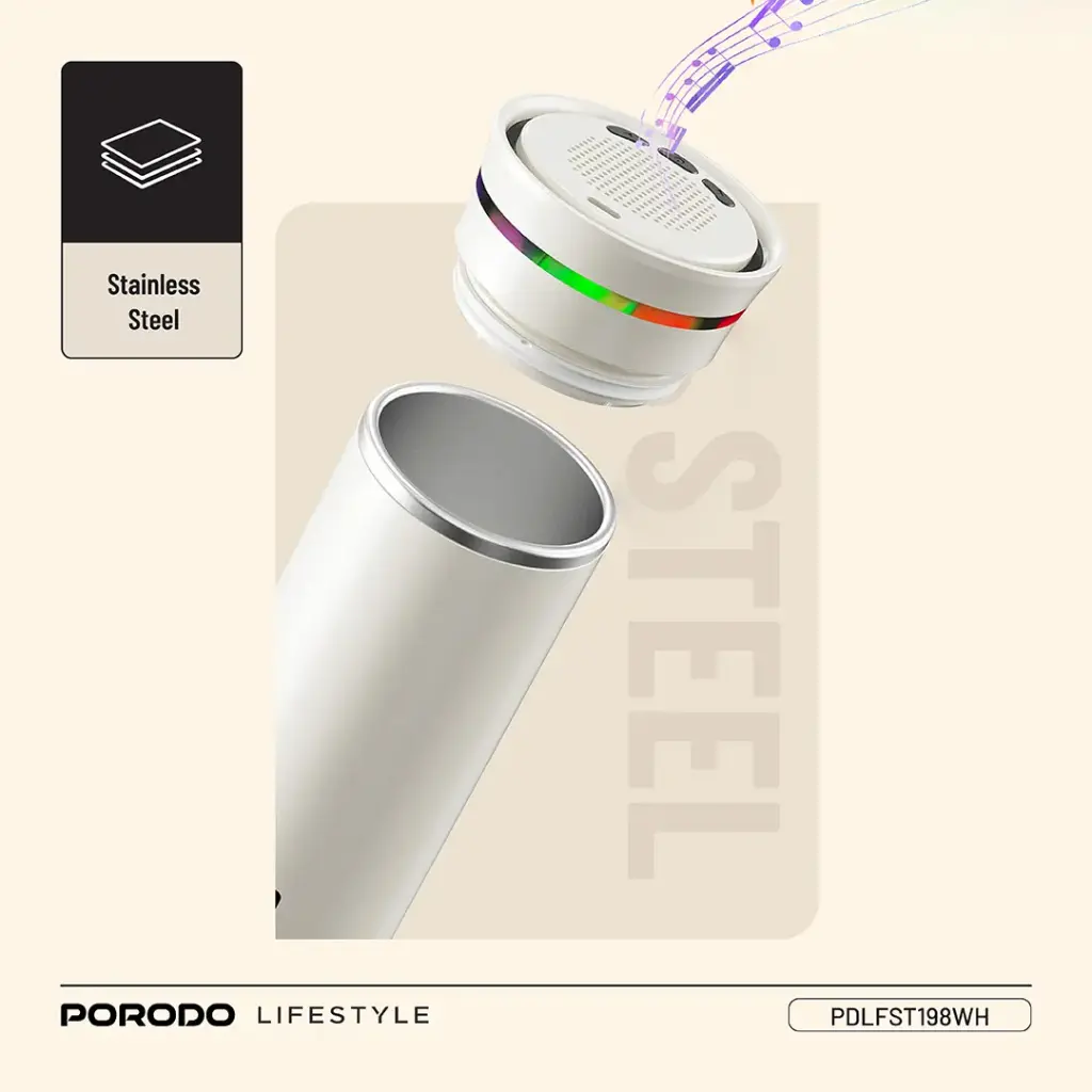 Porodo Lifestyle Fluxmix 350ML Stirring Cup with Speaker - White5.webp