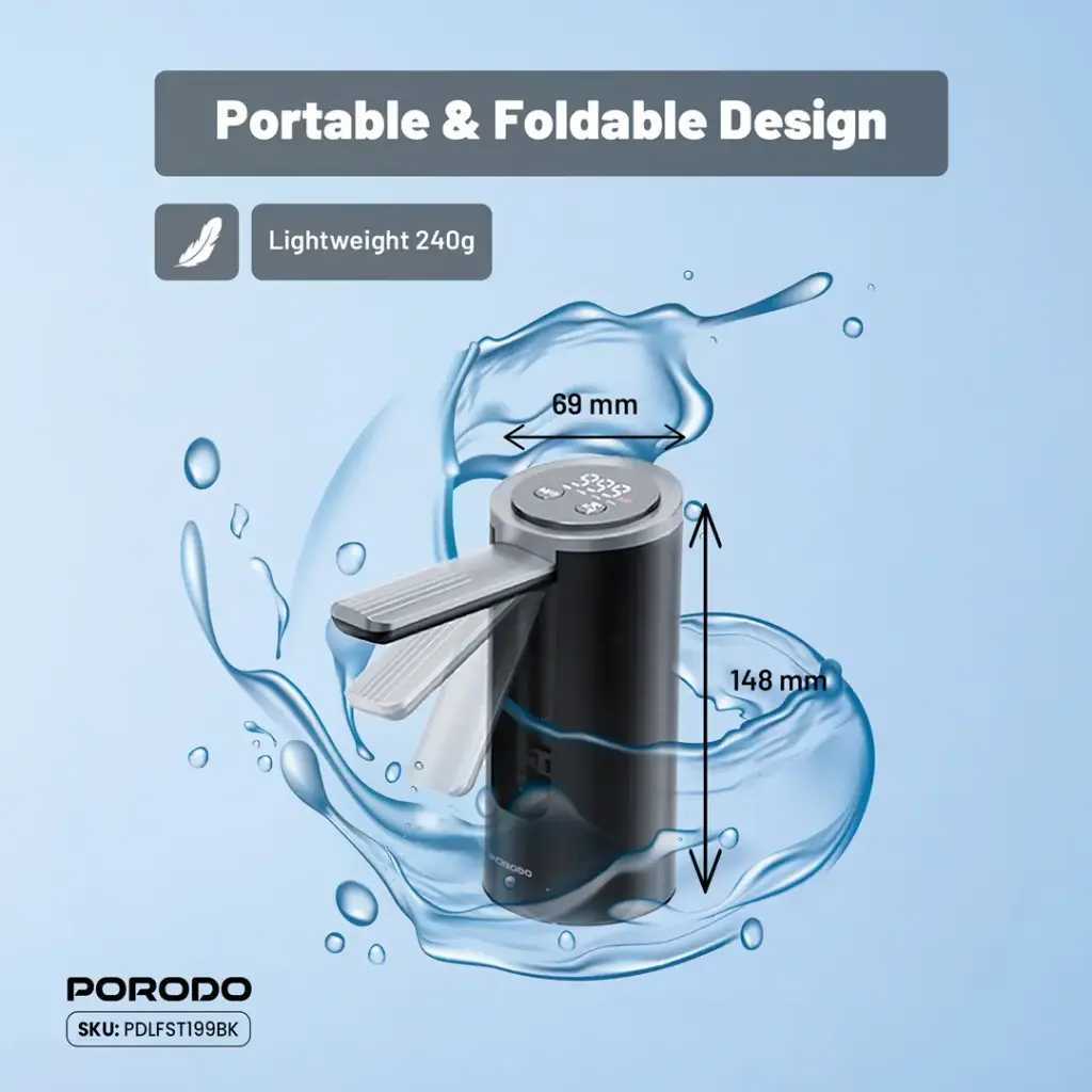 Porodo Lifestyle Foldable Electric Water Pump - Black6.webp