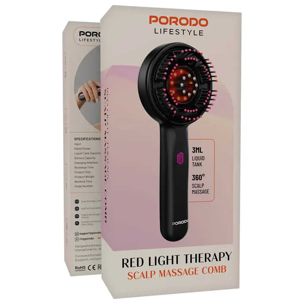 Porodo Lifestyle Red Light Therapy Scalp Massage Comb - Black5.webp