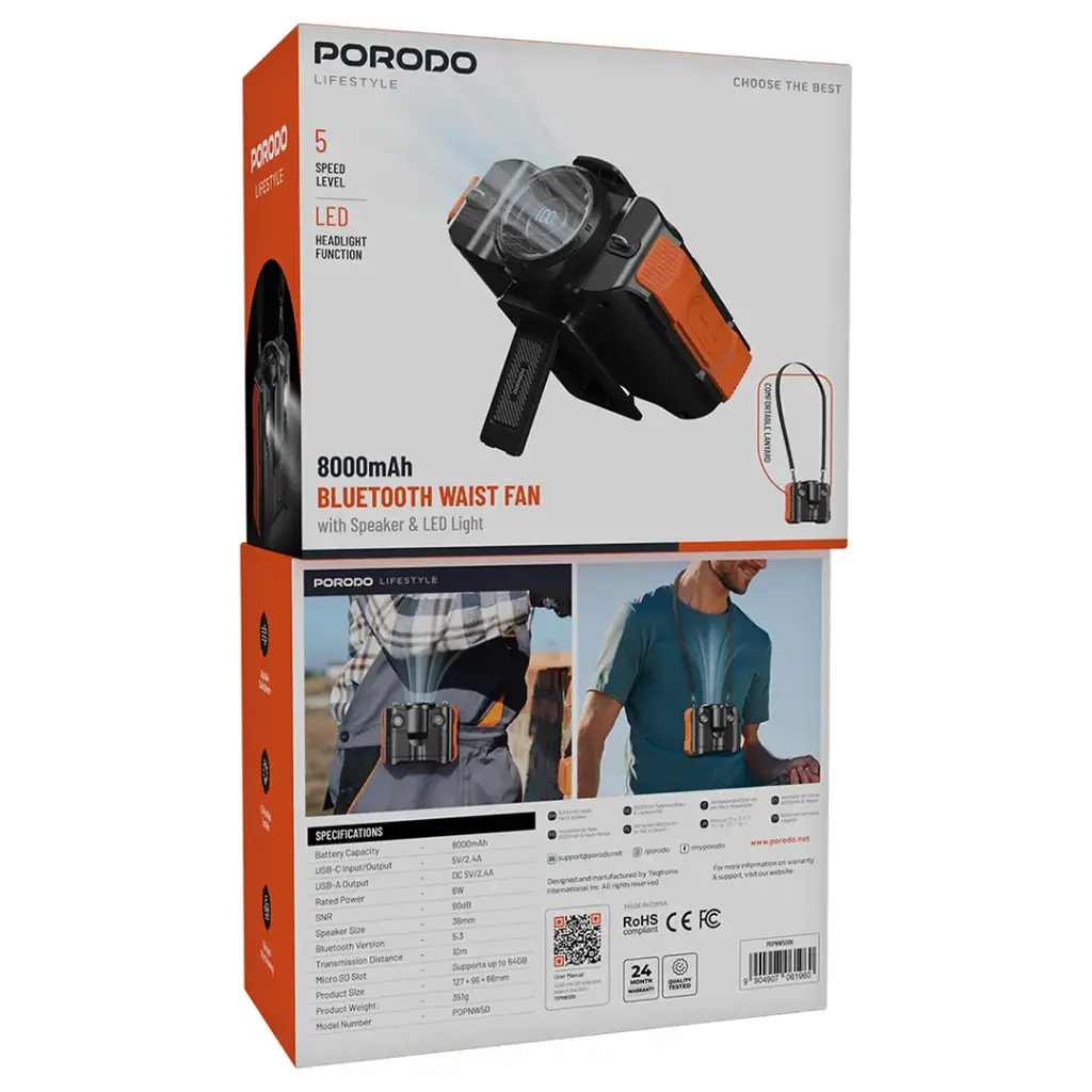 Porodo Lifestyle 800mAh Bluetooth Waist Fan - Black11.webp