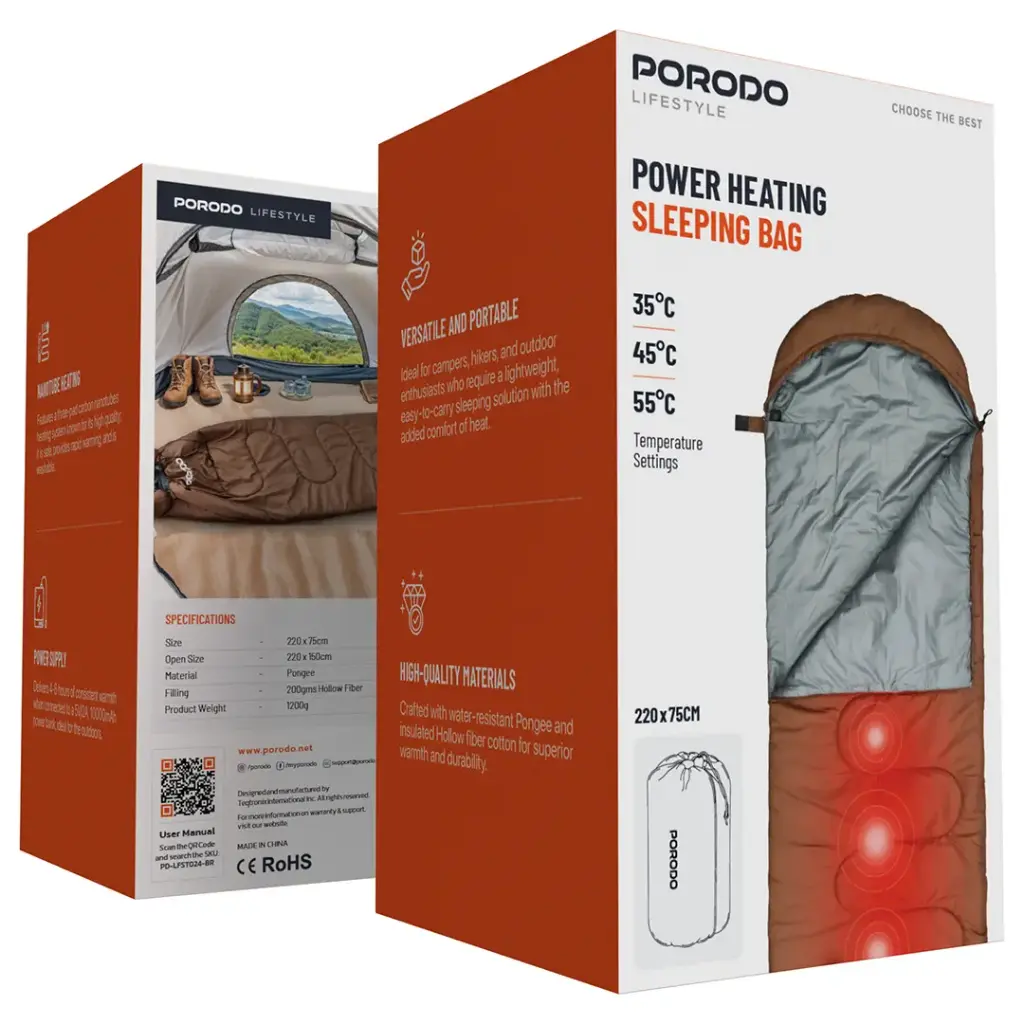 Porodo Lifestyle Power Heating Sleeping Bag - Brown.webp