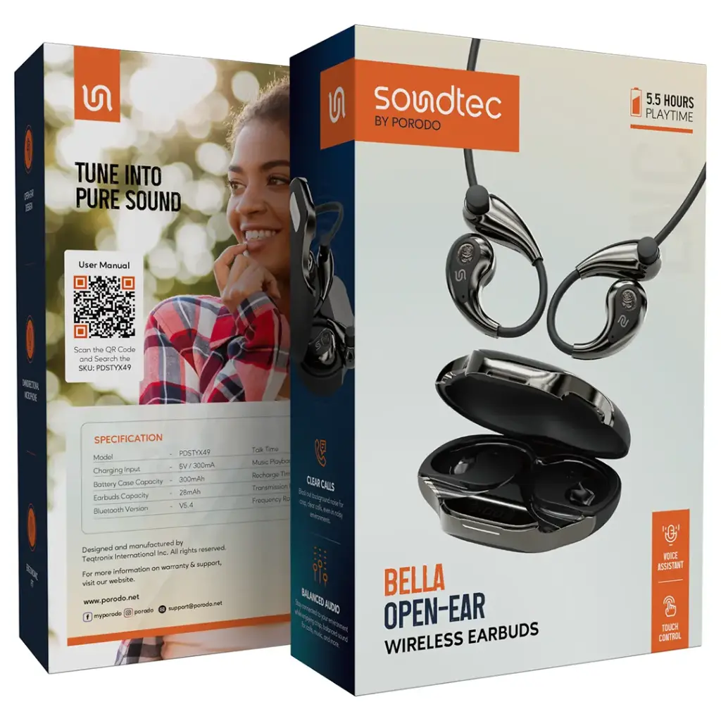 Porodo Soundtec Bella Open-Ear Wireless Earbuds - BK.webp