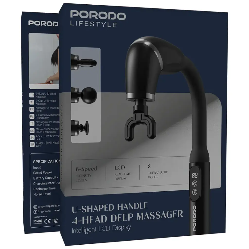 Porodo Lifestyle U-Shaped Handle 4-Head Deep Massager - Black7.webp