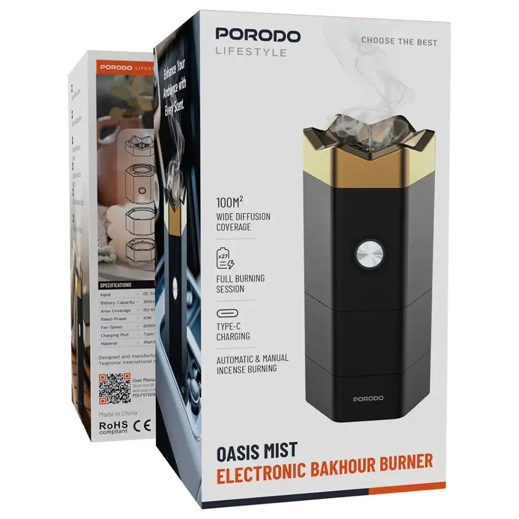 Porodo Lifestyle Oasis Mist Electronic Bakhour Burner - Black.webp