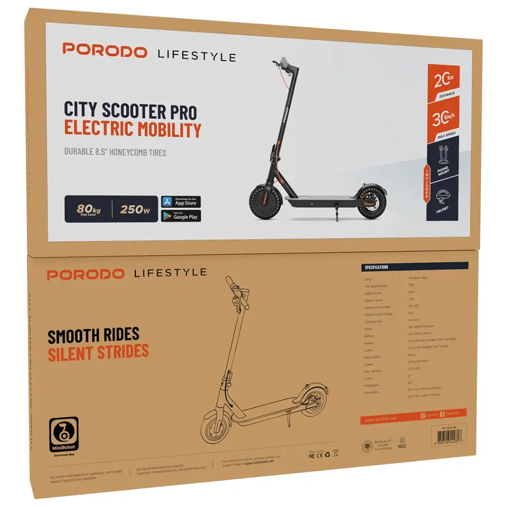 Porodo Electric Scooter 6.6AH with Helmet - Black.webp