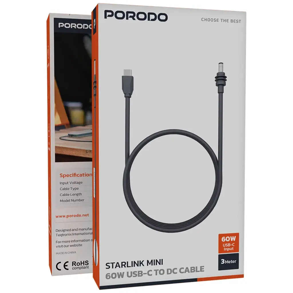Porodo Starlink Mini 60W USB-C to DC Cable - Gray5.webp