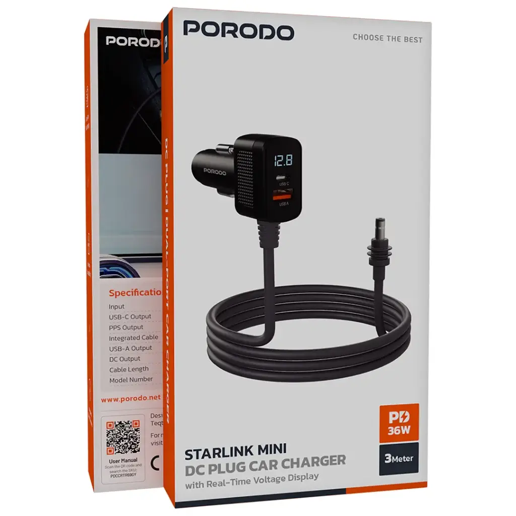Porodo Starlink Mini DC Plug Car Charger - Gray6.webp