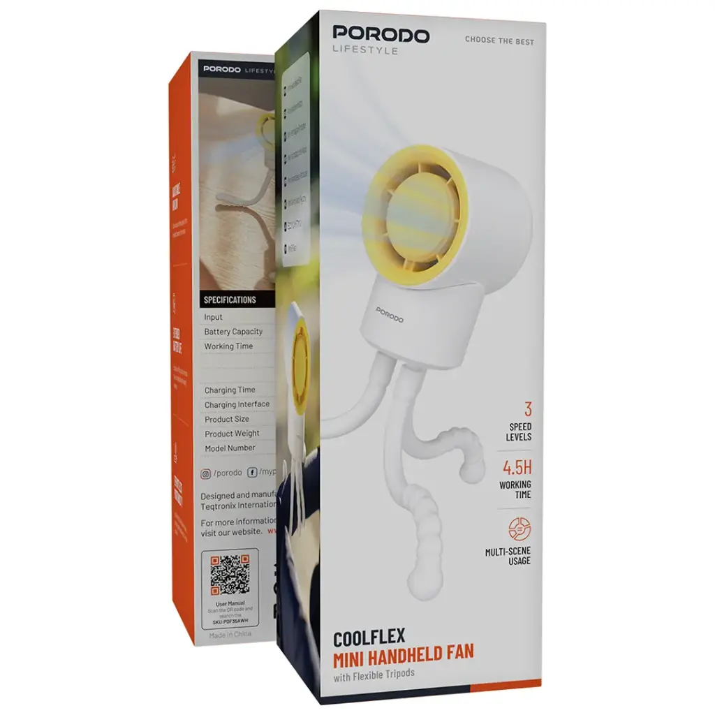 Porodo Lifestyle Coolflex Mini Handheld Fan - White9.webp
