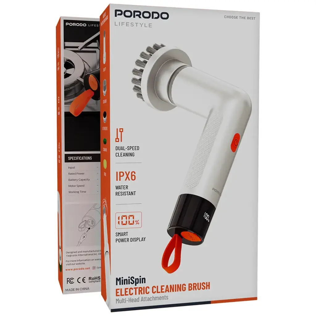 Porodo Lifestyle MiniSpin Electric Cleaning Brush - White.webp
