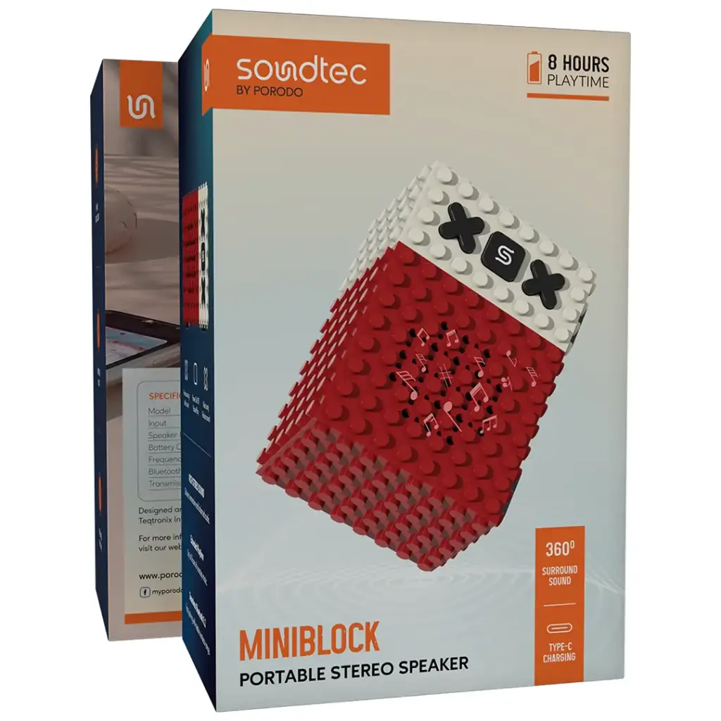 Porodo Soundtec MiniBlock Portable Stereo Speaker - Red.webp