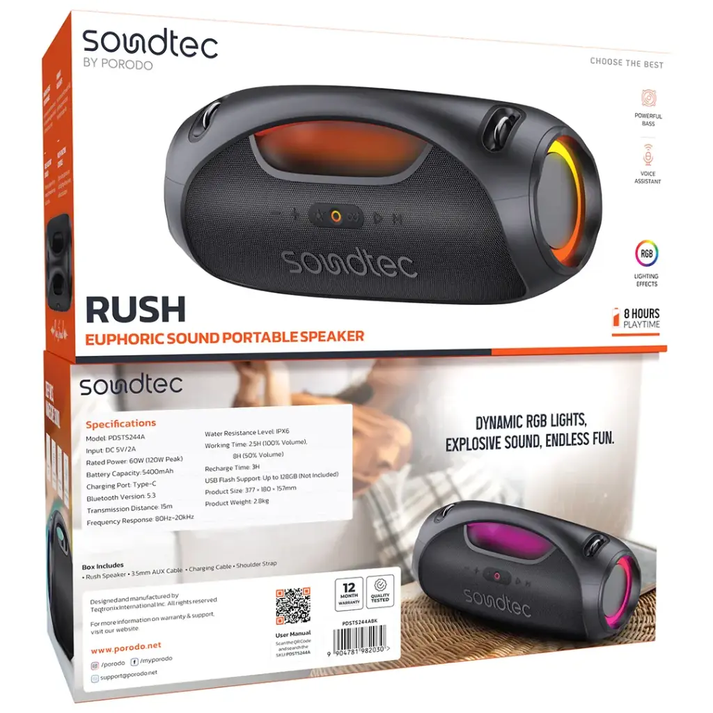 Porodo Soundtec Rush Euphoric Sound Portable Speaker - Black6.webp
