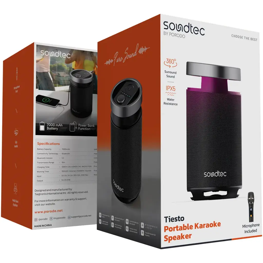 Porodo Soundtec Tiesto Portable Karaoke Speaker - Black6.webp