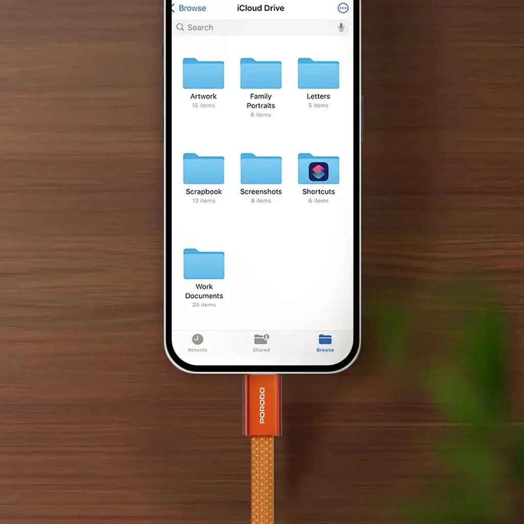 Porodo High-Speed USB-C Braided Cable Charging & Data Transfer - Orange (4).webp