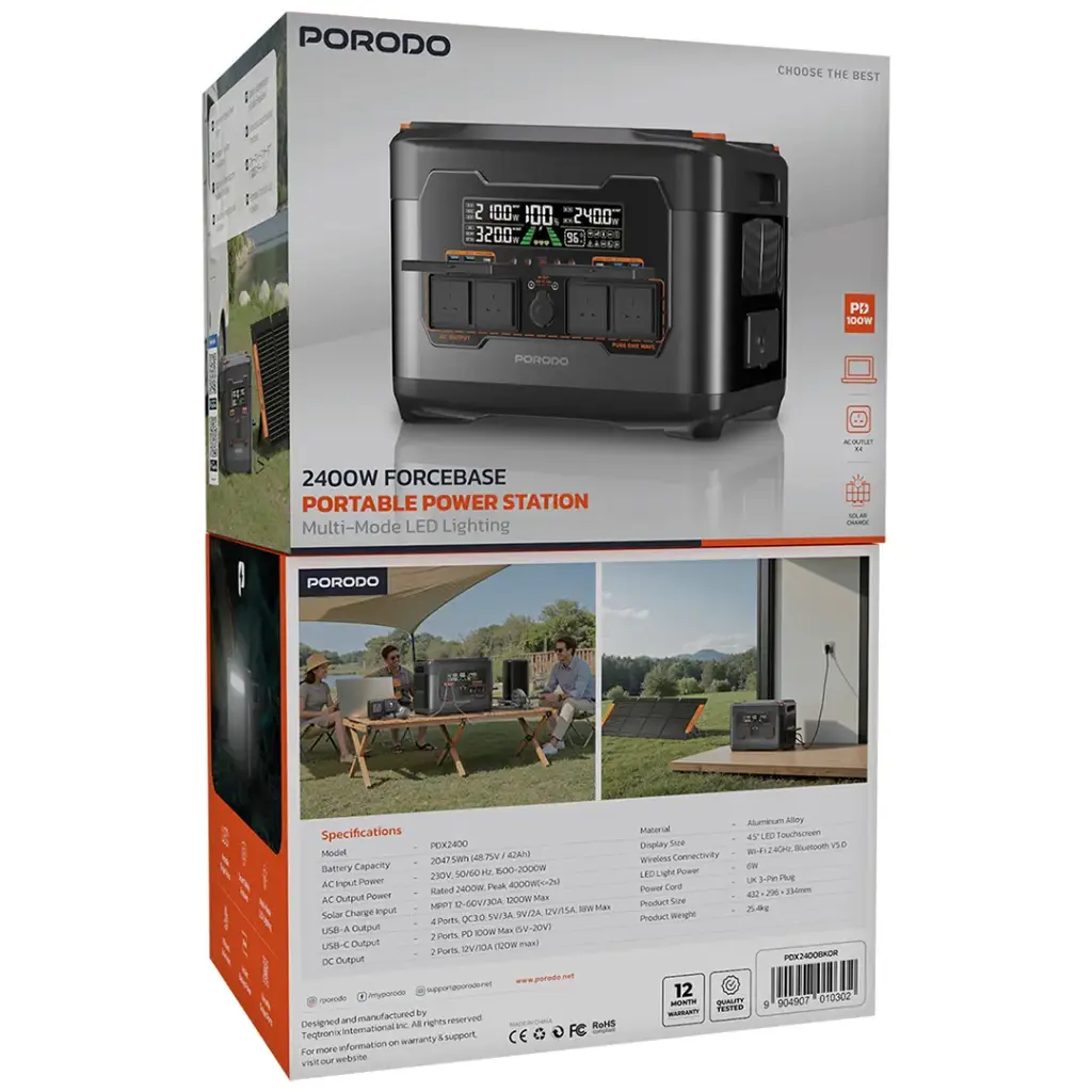 Porodo 2400W Forcebase Portable Power Station - BlackOrange.webp