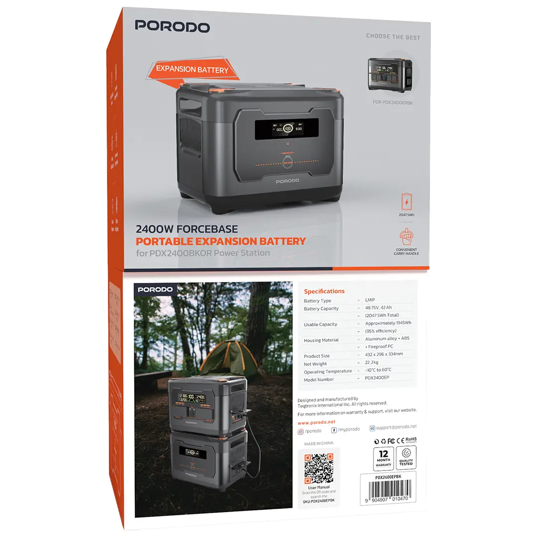 Porodo 2400W Forcebase Portable Expansion Battery for Forcebase Portable Power Station - Black.webp