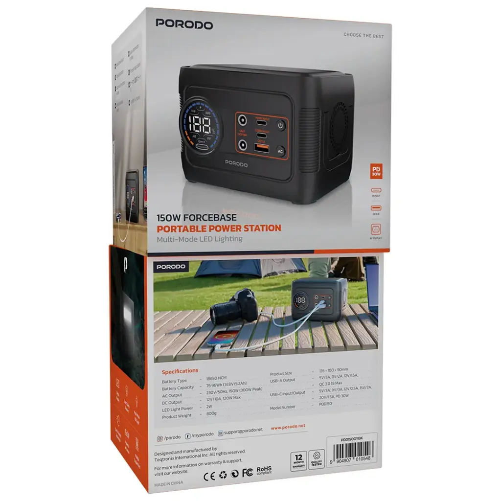 Porodo 150W Forcebase Portable Power Station - GrayBlack00.webp