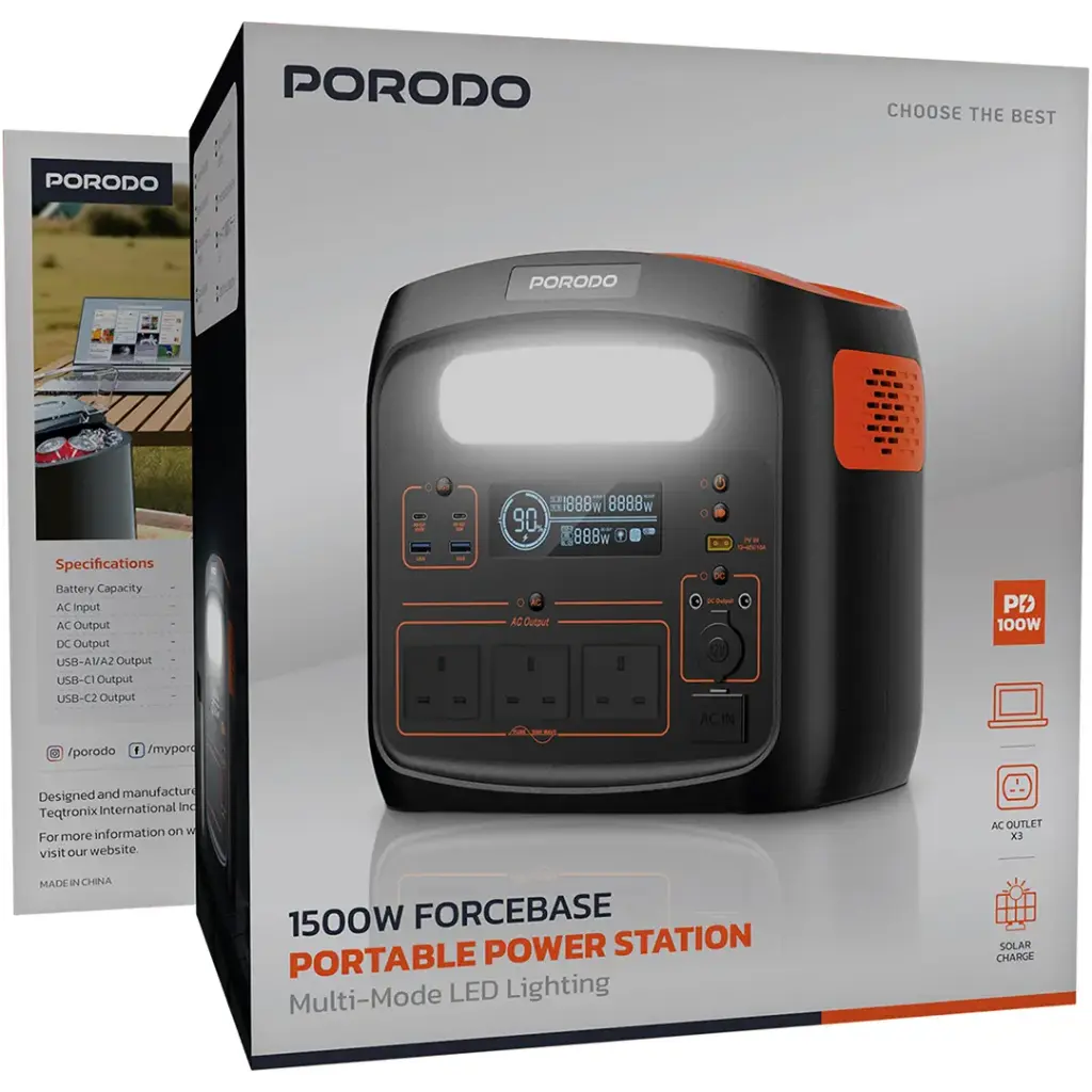 Porodo 1500W Forcebase Portable Power Station - BlackOrange.webp