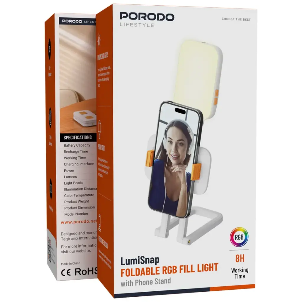 Porodo Lifestyle Phone Stand Fill Light - Black.webp