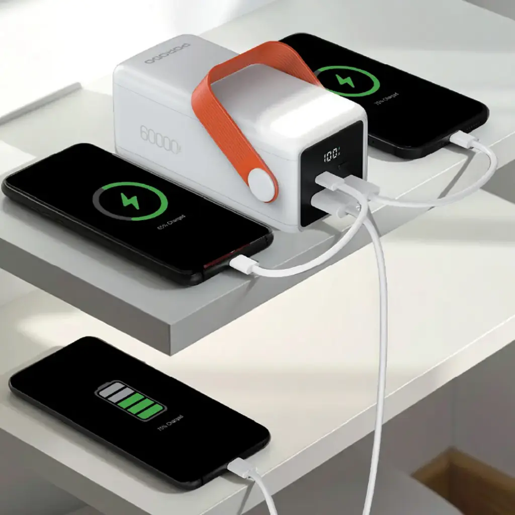 Porodo PortaPower 60000mAh Power Bank with Built-In LED Lighting - White1.webp