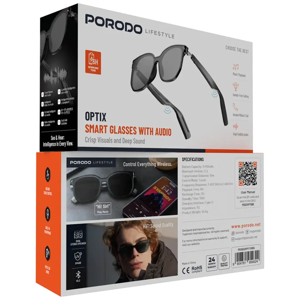 Porodo Lifestyle Optix Smart Glasses with Audio - Black.webp