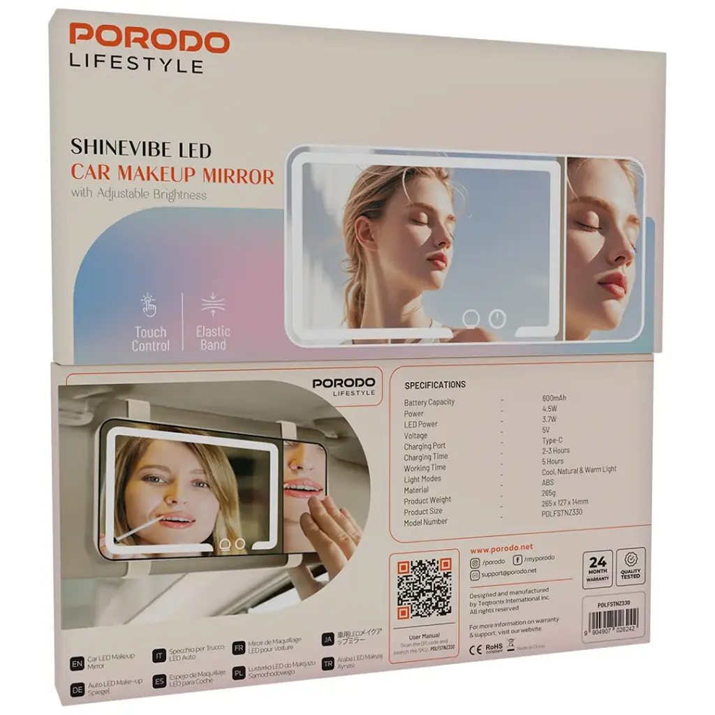 Porodo Lifestyle Shinevibe LED Car Makeup Mirror - Clear4.webp