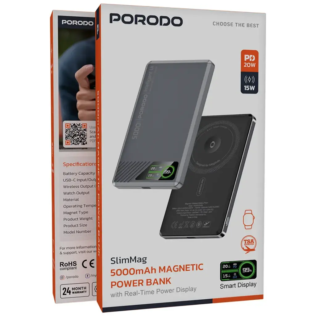 Porodo SlimMag 5000mAh Magnetic Power Bank - Gray4.webp