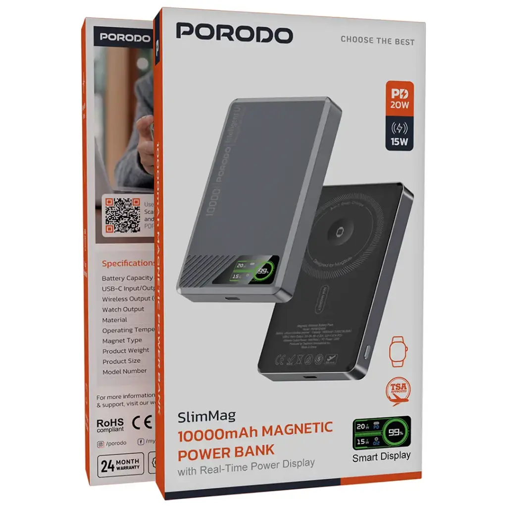 Porodo SlimMag 10000mAh Magnetic Power Bank - Gray.webp