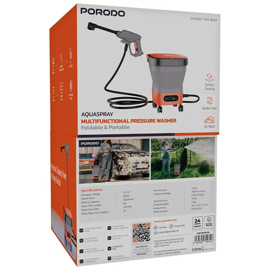 Porodo Aquaspray Multifunctional Pressure Washer - Orange7.webp