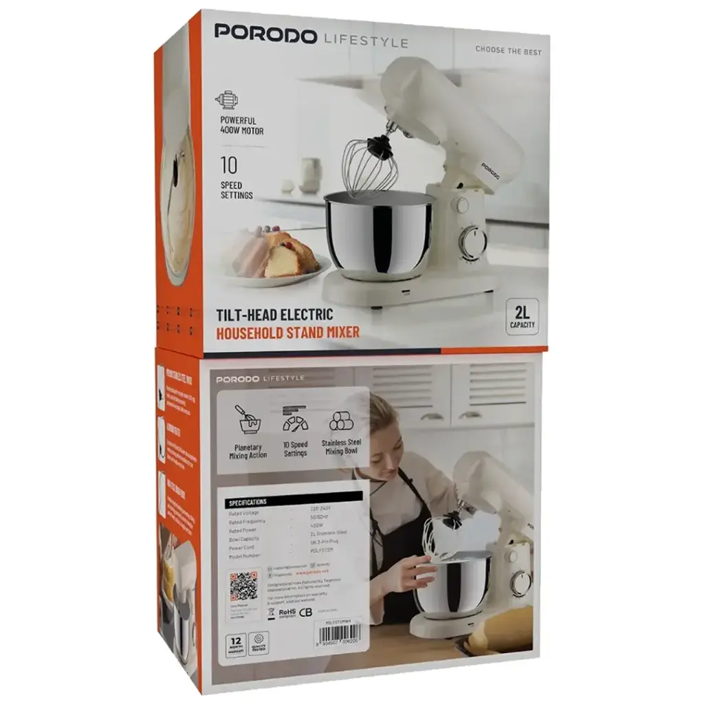 Porodo Lifestyle Tilt-Head Electric Household Stand Mixer - White4.webp