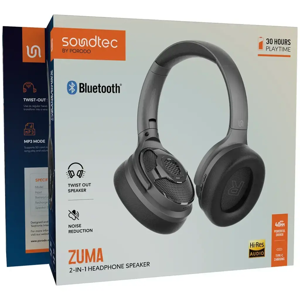 Porodo Soundtec Zuma 2-IN-1 Headphone Speaker - bk.webp