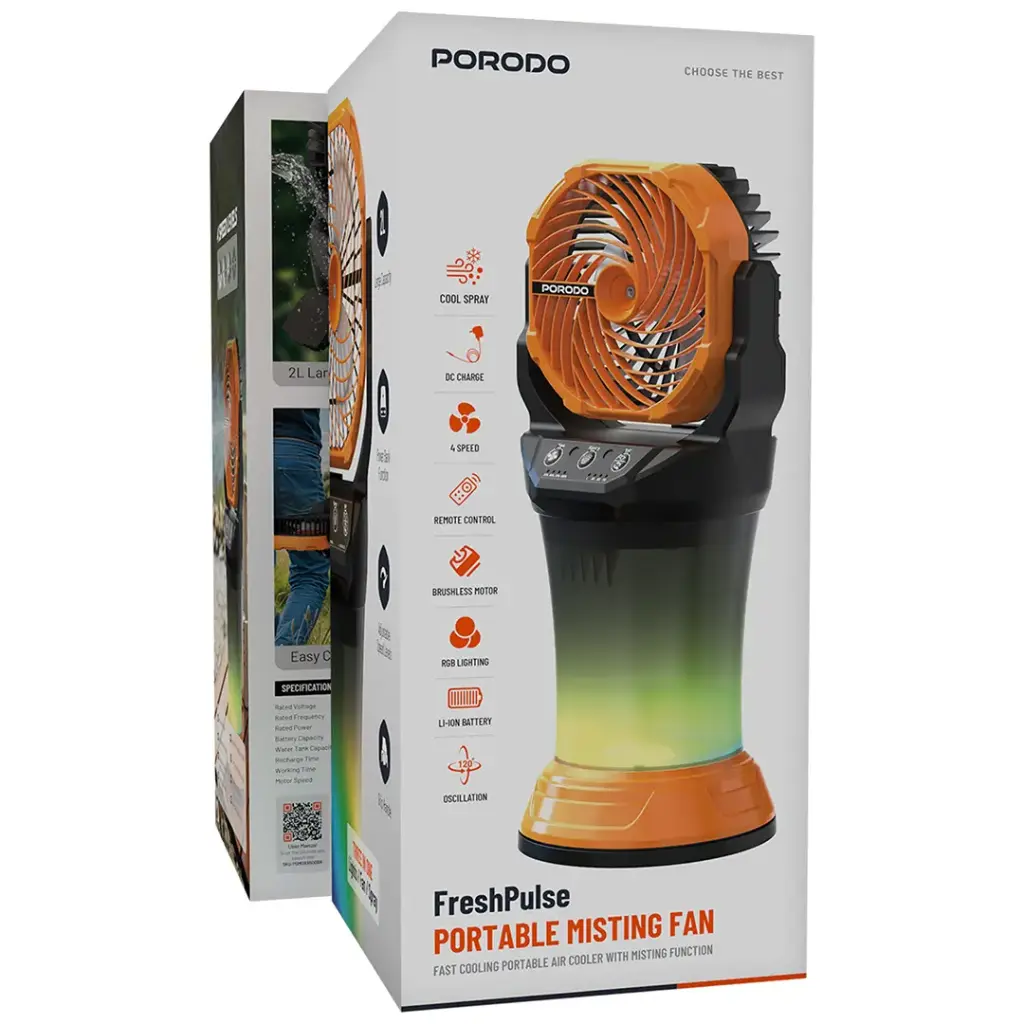 Porodo Fresh Pulse Portable Misting Fan - Orange & Black5.webp