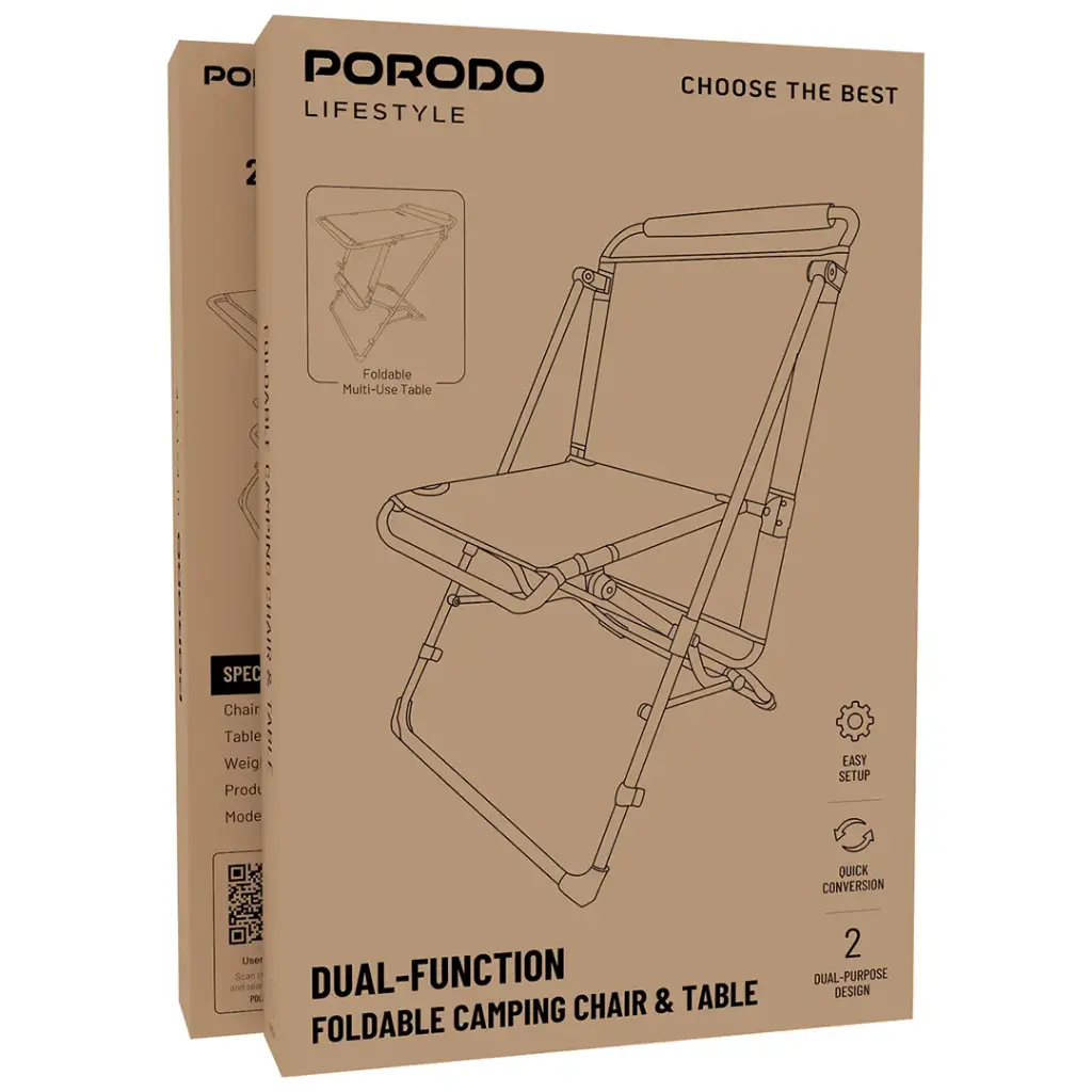 Porodo Lifestyle Dual-Function Foldable Camping Chair & Table - GR2.webp