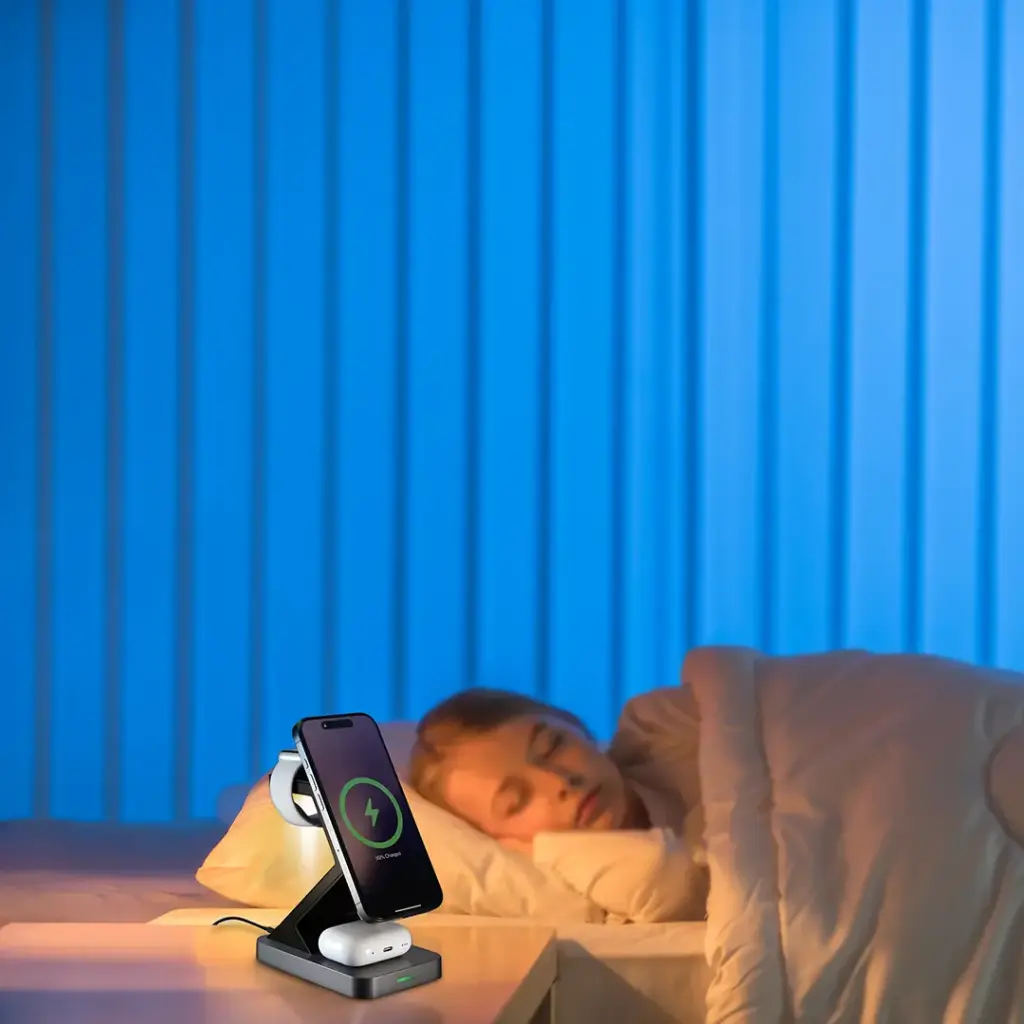 Porodo 4-In-1 Powerdock Wireless Charging Station with 360° Adjustable Viewing - Black2.webp