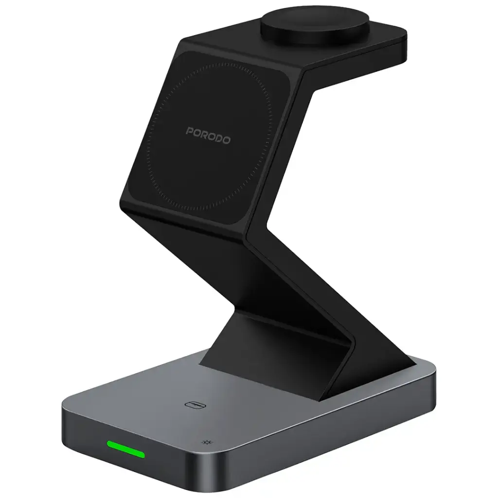 Porodo 4-In-1 Powerdock Wireless Charging Station with 360° Adjustable Viewing - Black3.webp