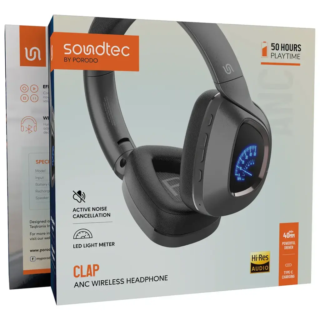 Porodo Soundtec Clap ANC Wireless Headphone BK6.webp