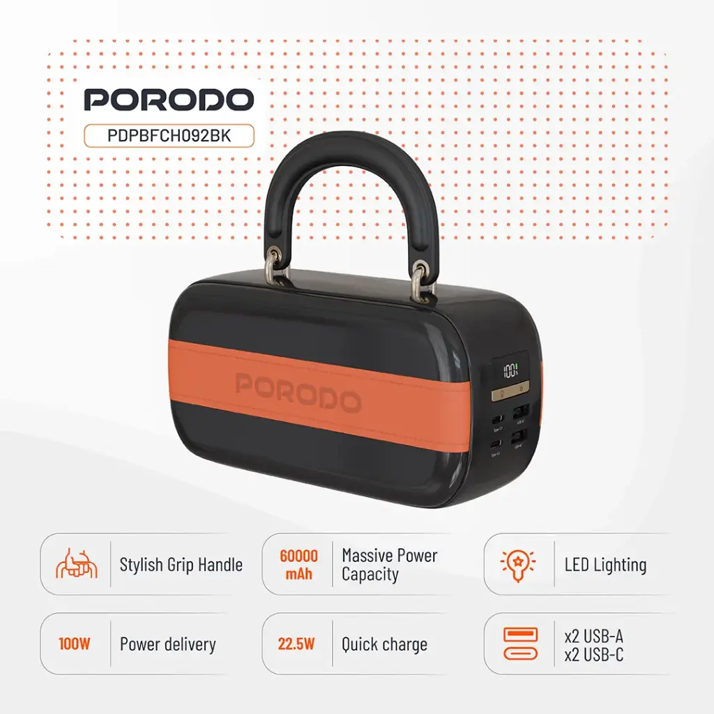 Porodo Sway 60000mAh Power Bank with Built-In LED Lighting - Black 98.webp